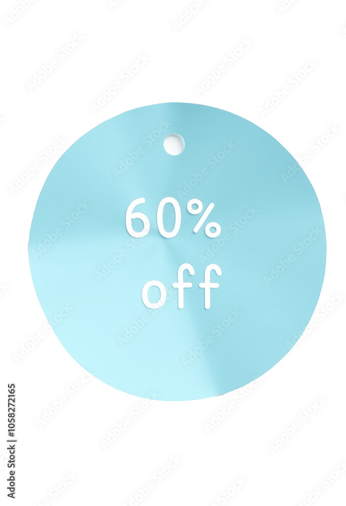 Light Blue Round Paper Note with Bold '60% OFF' Text on a Crisp White Background - Perfect for Promotions and Discounts! Light Blue Round Paper Note with Bold '60% OFF' Text on a Crisp White Background - Perfect for Promotions and Discounts!