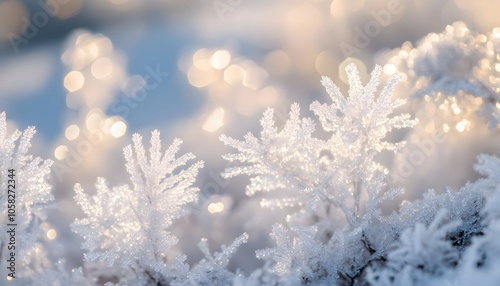 Delicate Frost-Covered Branch with Sunlit Bokeh