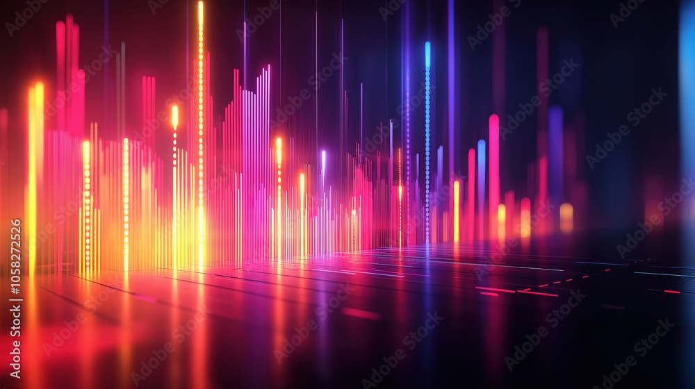 Dynamic candlestick chart in neon light illustrating global financial investment and economic trends Dynamic candlestick chart in neon light illustrating global financial investment and economic trends