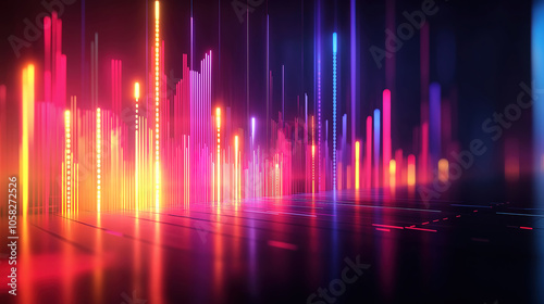 Dynamic candlestick chart in neon light illustrating global financial investment and economic trends