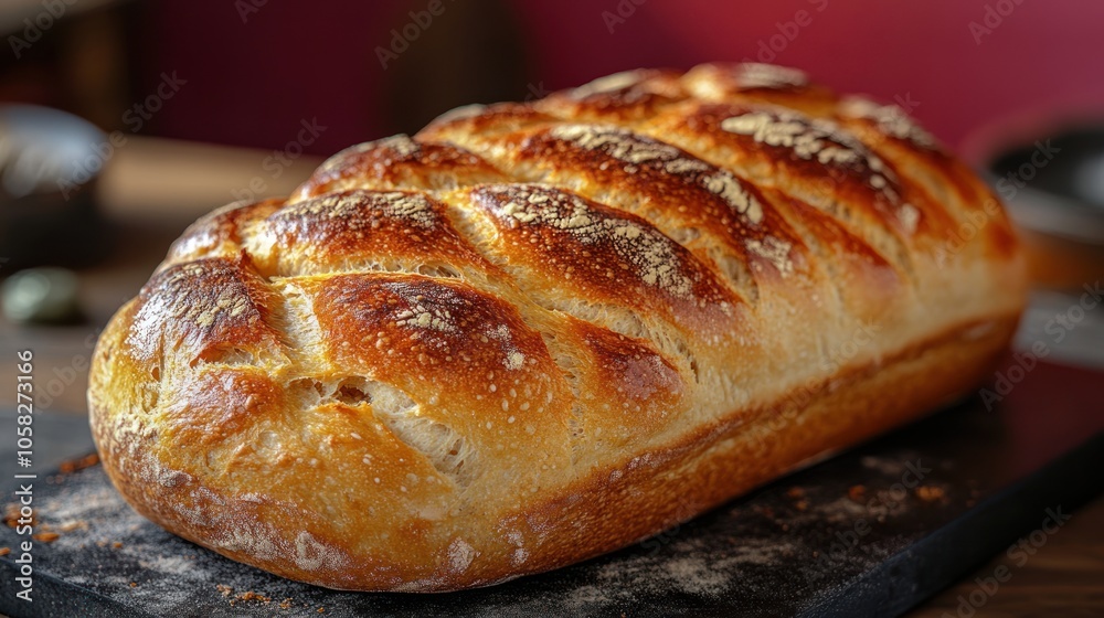 Freshly baked loaf of bread with a golden crust and sesame seeds. Freshly baked loaf of bread with a golden crust and sesame seeds.