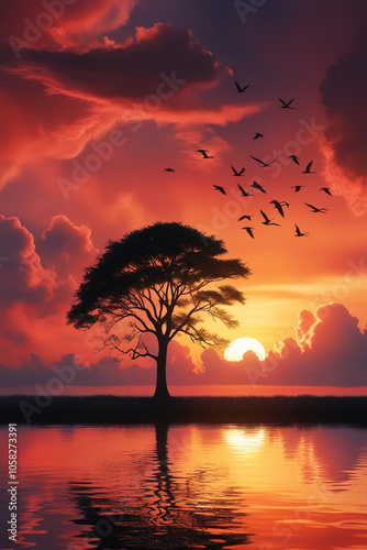 sunset Serenity The Lonely Tree photo