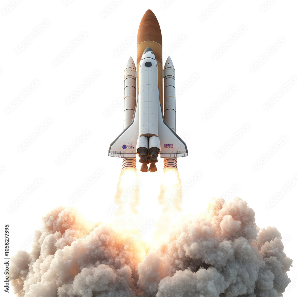 Naklejka premium Rocket launch with fire and smoke trail, cut out 