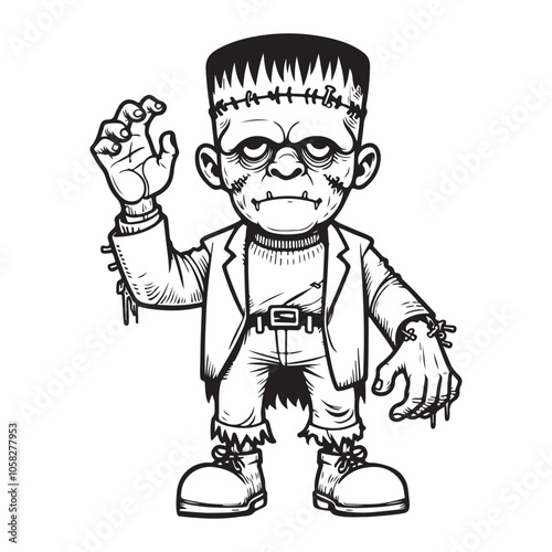 Line art of Frankenstein cartoon vector