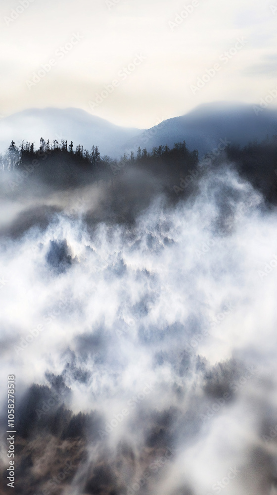 The scene captures the dense, lush green trees shrouded in a mystical layer of fog, creating a serene and tranquil atmosphere. The forest is rich with various shades of green.
The scene captures the dense, lush green trees shrouded in a mystical layer of fog, creating a serene and tranquil atmosphere. The forest is rich with various shades of green.