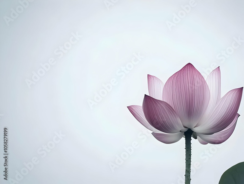 A serene lotus flower stands gracefully against a soft, muted background.