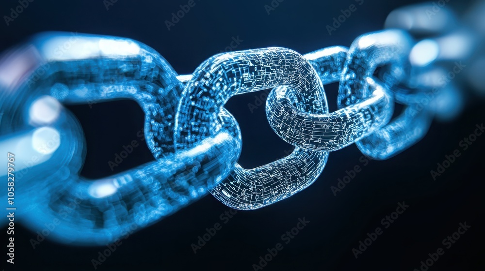 A close-up image of a shiny, blue metal chain link against a dark background, highlighting its texture and reflective properties. A close-up image of a shiny, blue metal chain link against a dark background, highlighting its texture and reflective properties.