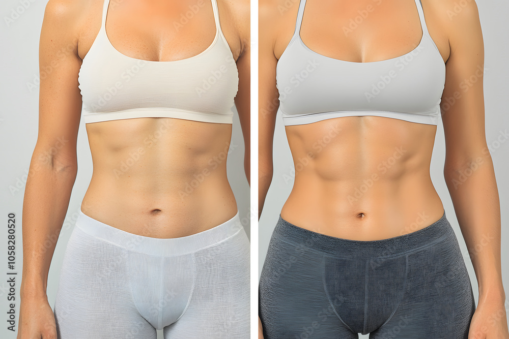 女性のフィットネス効果。ビフォーアフター比較写真