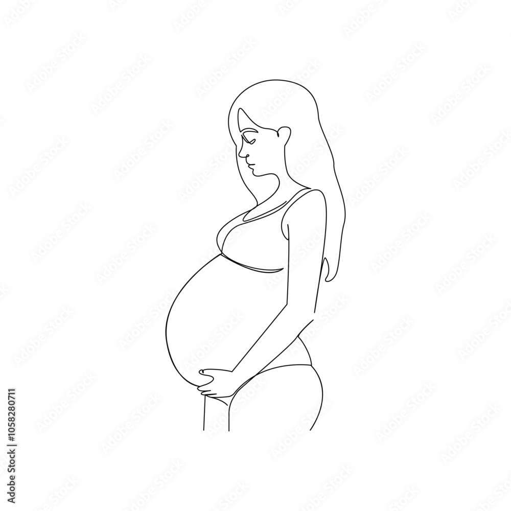 Vector in one continuous line drawing of pregnant woman Isolated on white background minimalist illustration, line art happy young mother holding her pregnant belly minimalist Vector in one continuous line drawing of pregnant woman Isolated on white background minimalist illustration, line art happy young mother holding her pregnant belly minimalist