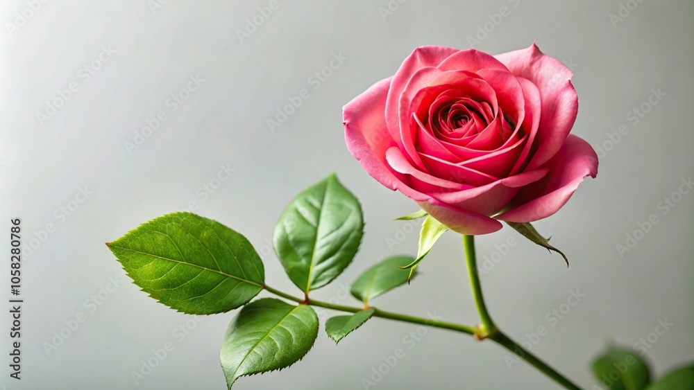 A rose's stem and foliage, highlighting the contrast between the delicate flower head and the sturdy stem, garden, outdoor, leafy greens, plant A rose's stem and foliage, highlighting the contrast between the delicate flower head and the sturdy stem, garden, outdoor, leafy greens, plant