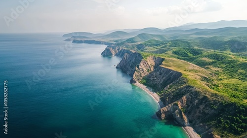 Kinburn Spit, Ukraine, aerial view. Black Sea, wild nature beautiful landscape.