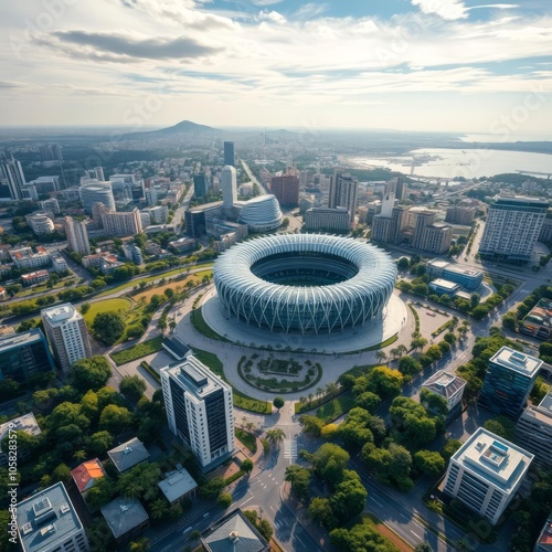 Valencia spain  april 16 2019: top view of the new mestalla stadium valencia spain aerial city Ultra realistic Photorealistic aerial photography drone photography  photo