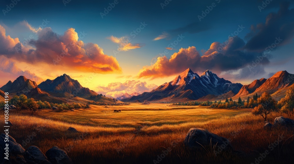 Naklejka premium Serene Desert Sunset Landscape Panorama