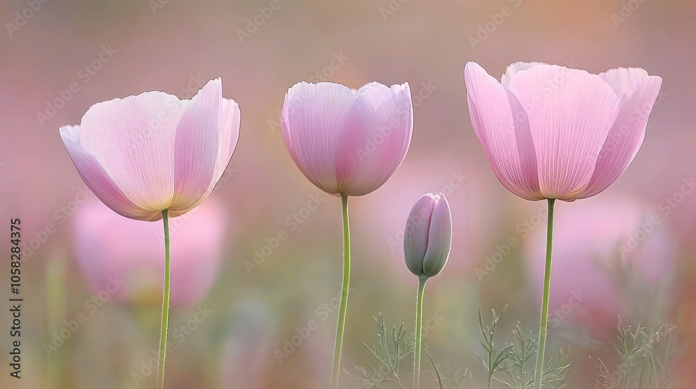 Fototapeta premium A serene arrangement of pink flowers in a soft-focus background.