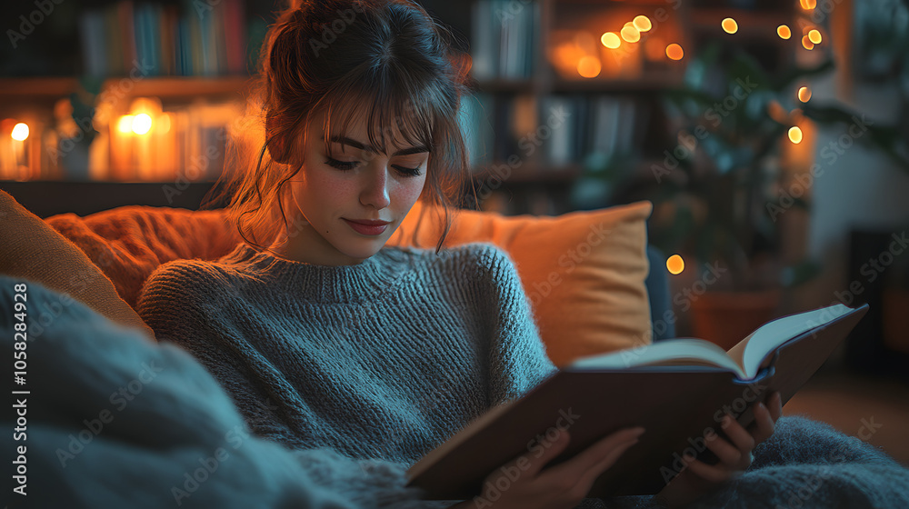 A Cozy Living Room with Someone Reading on a Couch, Wrapped in a Soft Blanket, Creating a Warm and Inviting Atmosphere
A Cozy Living Room with Someone Reading on a Couch, Wrapped in a Soft Blanket, Creating a Warm and Inviting Atmosphere
