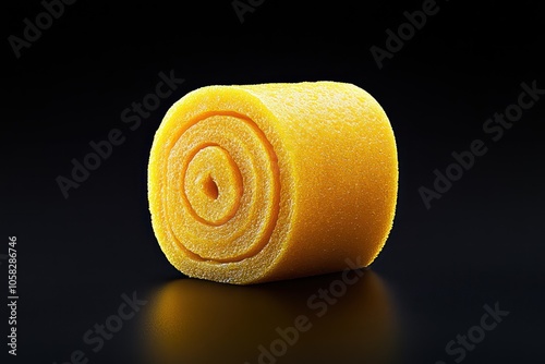 Luscious Lemon Swiss Roll - Delicious Biscuit Roll with Tangy Lemon Cream Filling, Perfect for Your Bakery Needs - Isolated on Black Background for Stunning Food Photography Shots! photo