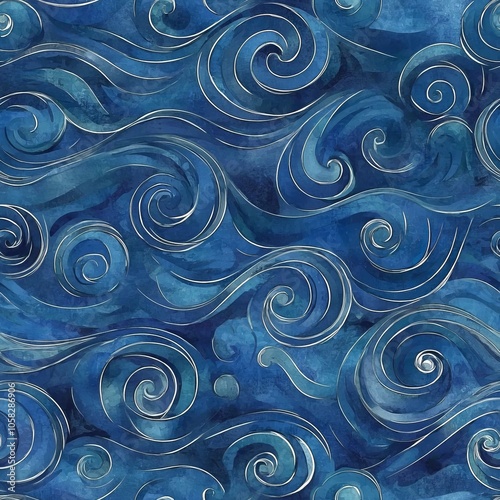 seamless pattern of swirling ocean waves with a watercolor effect