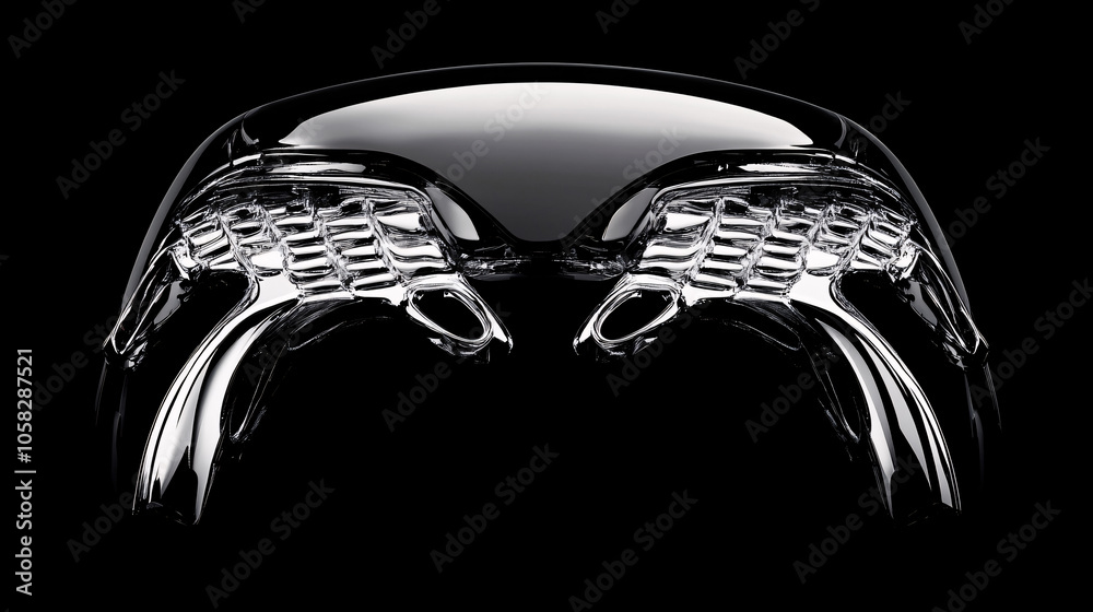 Set over a black surface, chrome lines evoke a sense of futuristic luxury, highlighted by metallic reflections Set over a black surface, chrome lines evoke a sense of futuristic luxury, highlighted by metallic reflections