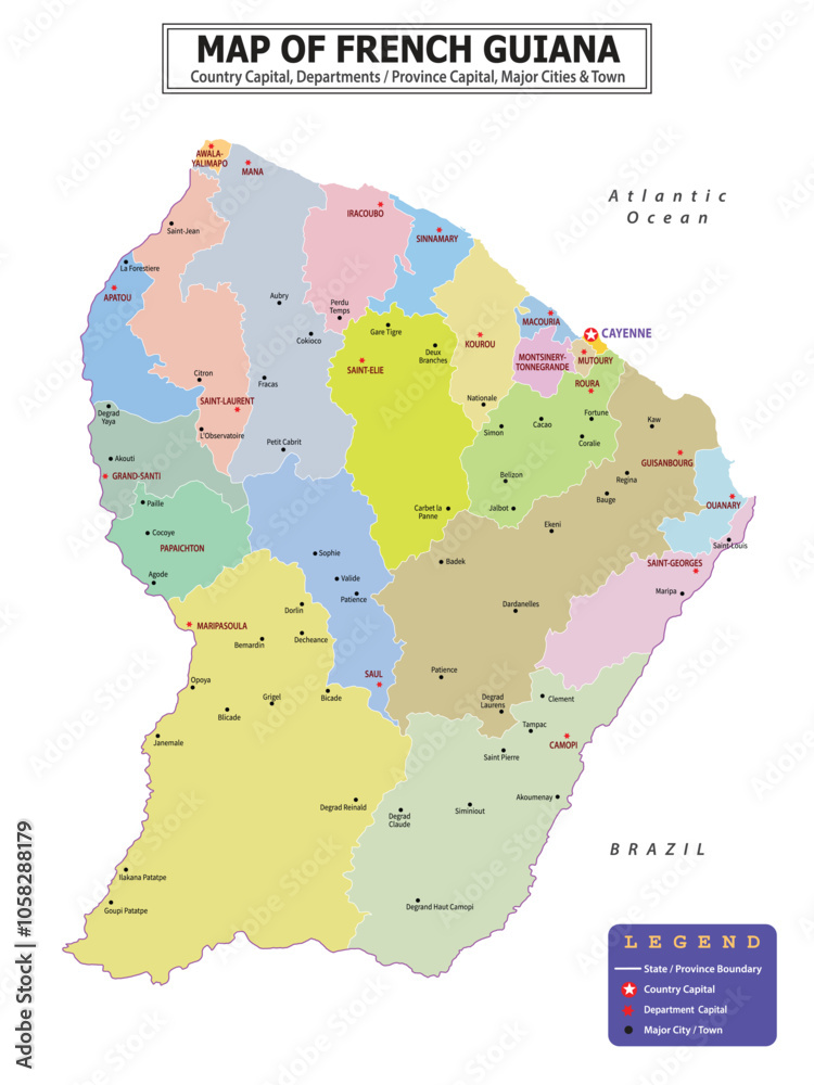Obraz premium American Countries Geography Political map. Political map of country with capital, province or state capital, major cities and town.