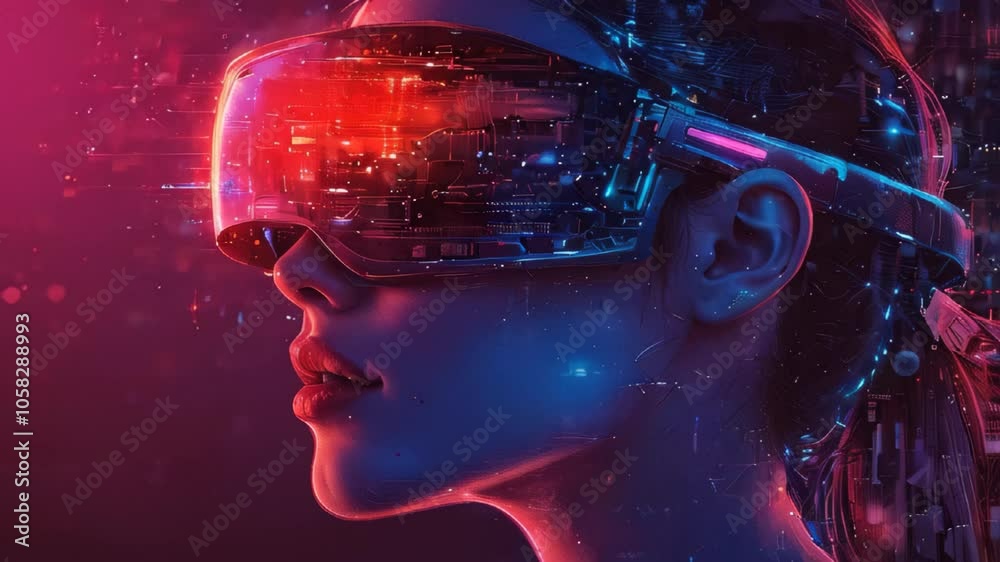 A girl in VR glasses on a digital background A girl in VR glasses on a digital background