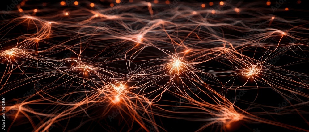 Abstract representation of interconnected lines and glowing nodes on a dark background, symbolizing technology and innovation. Abstract representation of interconnected lines and glowing nodes on a dark background, symbolizing technology and innovation.