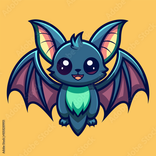 Cute design cartoon bat character with large ears and wings, perfect for Halloween decorations or children's illustrations vector.