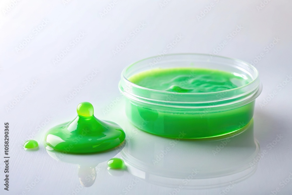 A small pool of slime forms on a white surface after a slow drip from a tiny container, slime, isolated, viscous fluid, calm atmosphere, goo A small pool of slime forms on a white surface after a slow drip from a tiny container, slime, isolated, viscous fluid, calm atmosphere, goo