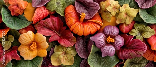 Wallpaper Mural A vibrant composition of colorful flowers and leaves, showcasing various shapes and hues, perfect for decoration and design. Torontodigital.ca