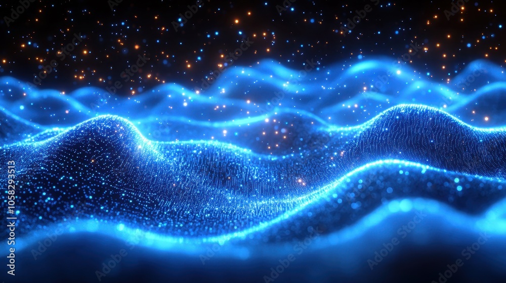 Abstract Blue Light Waves on Dark Background Abstract Blue Light Waves on Dark Background