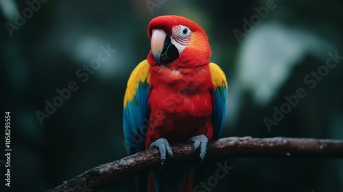 A close-up of a vibrant parrot perched on a branch with space for text.