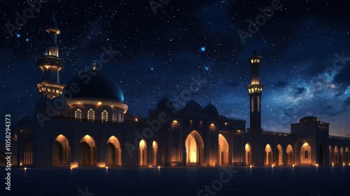 Wallpaper Mural A night scene of a mosque illuminated by soft spotlights, highlighting the arches and domes Torontodigital.ca