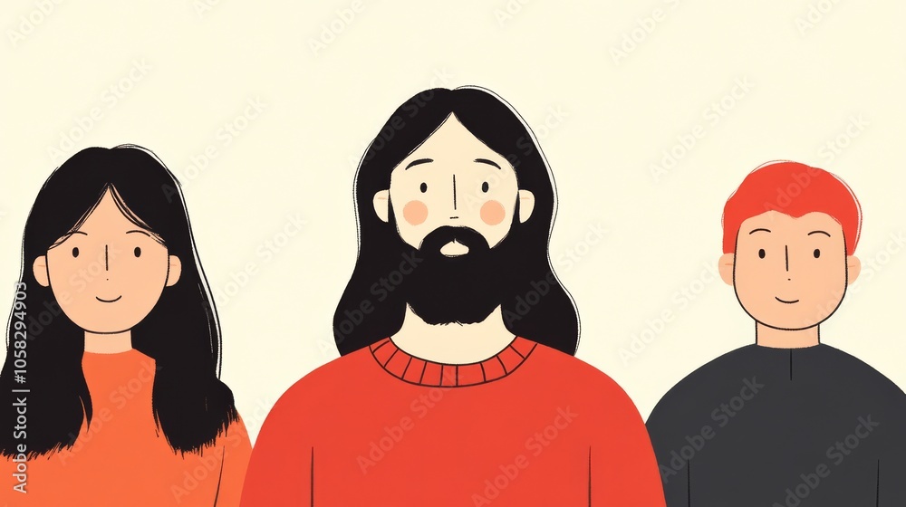 Fototapeta premium A powerful depiction of Jesus surrounded by people of different backgrounds and cultures, representing unity and inclusivity.