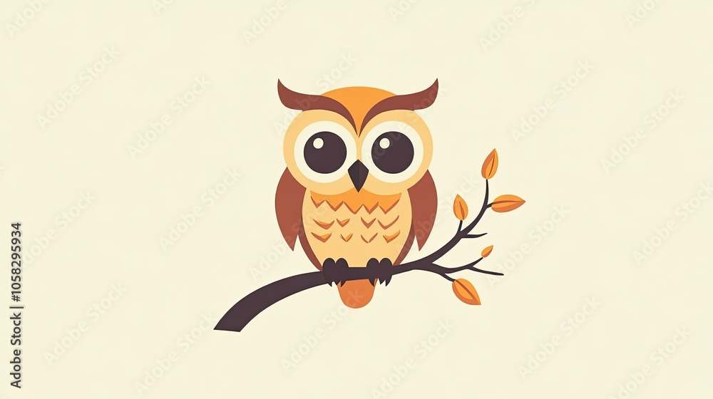 Minimalist owl logo with bold lines and large eyes, perched on a single branch, designed for simplicity. Minimalist owl logo with bold lines and large eyes, perched on a single branch, designed for simplicity.