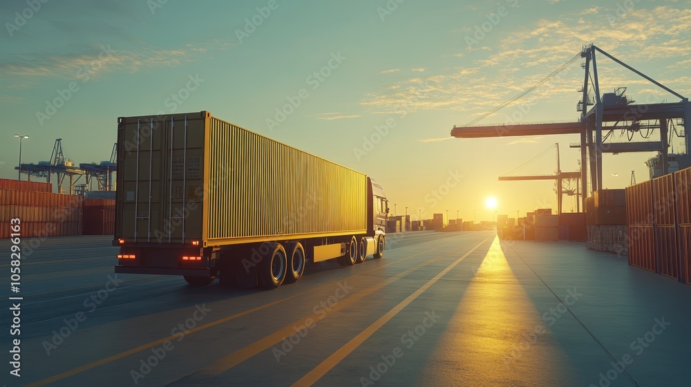 Truck with Container at Sunset Truck with Container at Sunset