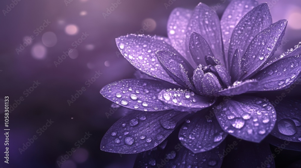 An elegant purple bloom with sparkling water droplets,