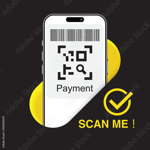 Smartphone and Mobile QR Code and  Barcode Scan Me Template for App Screenshots. Perfect for Landing Pages, UI, Web and Mobile Apps. Vector Illustration for QR Verification