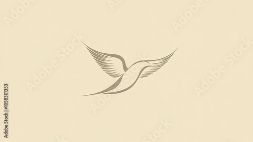 Simple and minimal bird logo with spread wings, using bold lines and soft curves. photo