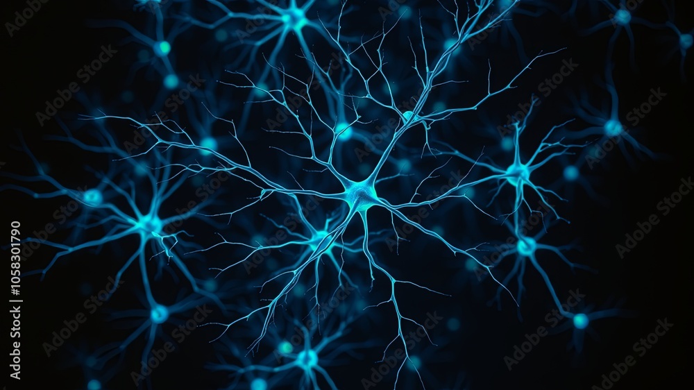 Blue Neural Network Design on Dark Background Blue Neural Network Design on Dark Background