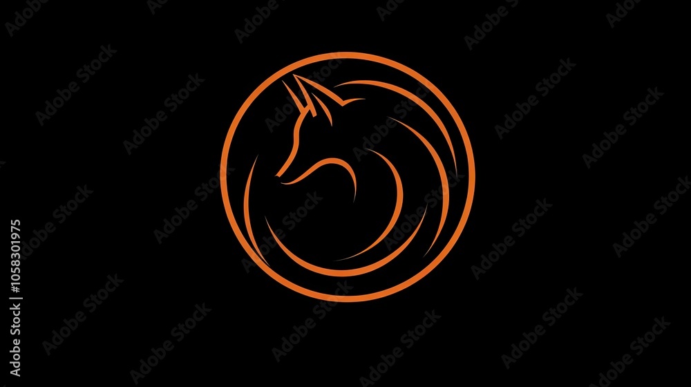 Simple fox logo, curled up in a circle, with only essential lines to define its shape.