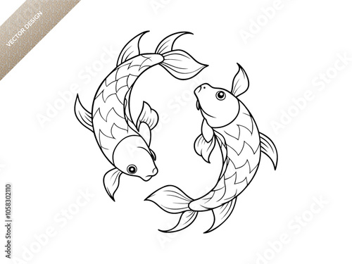 Two koi fish outline silhouette line art vector art design 