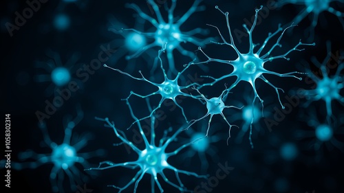 Blue Neurons on a Dark Background in Digital Style