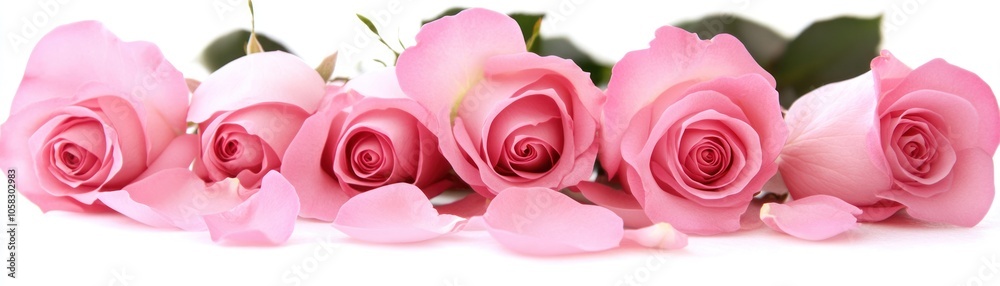 A row of pink roses with petals, symbolizing beauty and romance. A row of pink roses with petals, symbolizing beauty and romance.