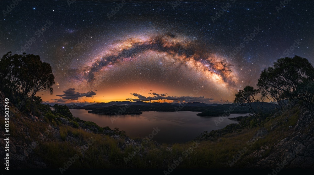 Milky Way Arcing Over a Tranquil Lake Milky Way Arcing Over a Tranquil Lake