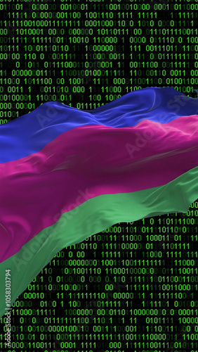 Kuban Peoples Republic flag - 3D realistic waving flag on matrix digital background with binary code