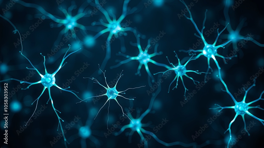 Blue Neural Network Cells Under Dark Background Blue Neural Network Cells Under Dark Background
