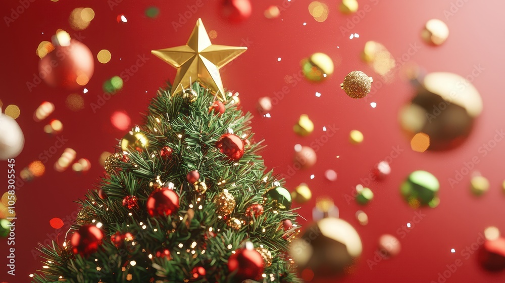 Festive 3D Illustration of a Christmas Tree with Ornaments Festive 3D Illustration of a Christmas Tree with Ornaments