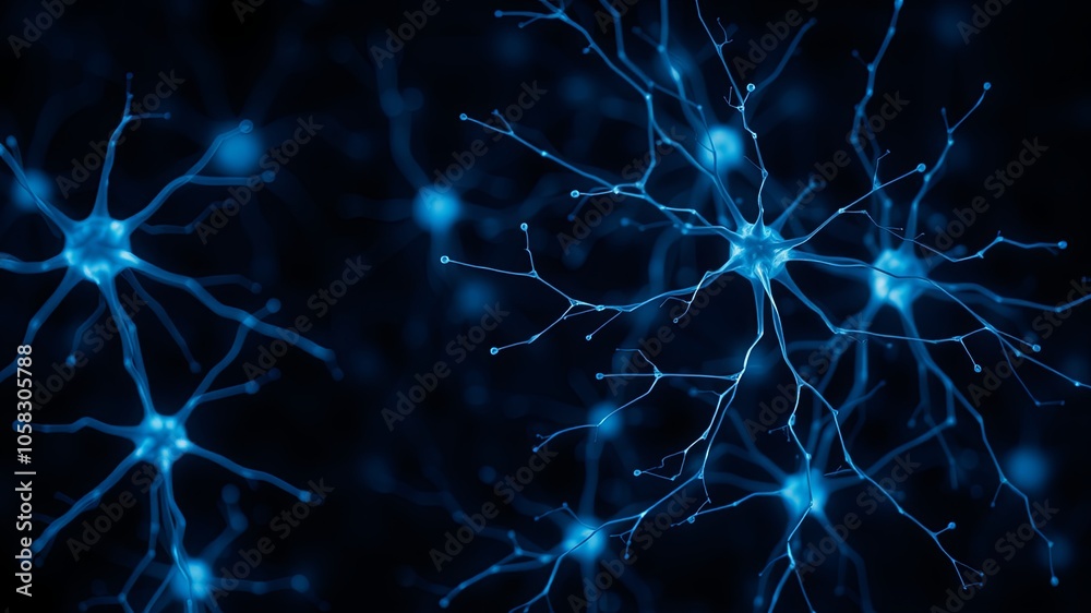 Blue Neurons on Dark Background in Abstract Style Blue Neurons on Dark Background in Abstract Style
