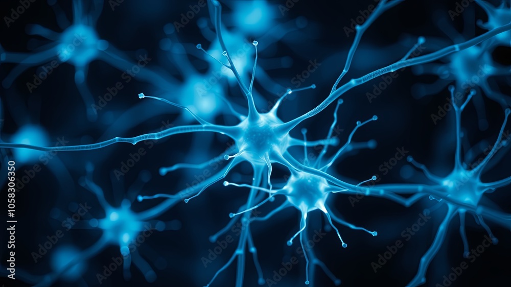 Blue Neurons on Dark Background in Abstract Design Blue Neurons on Dark Background in Abstract Design