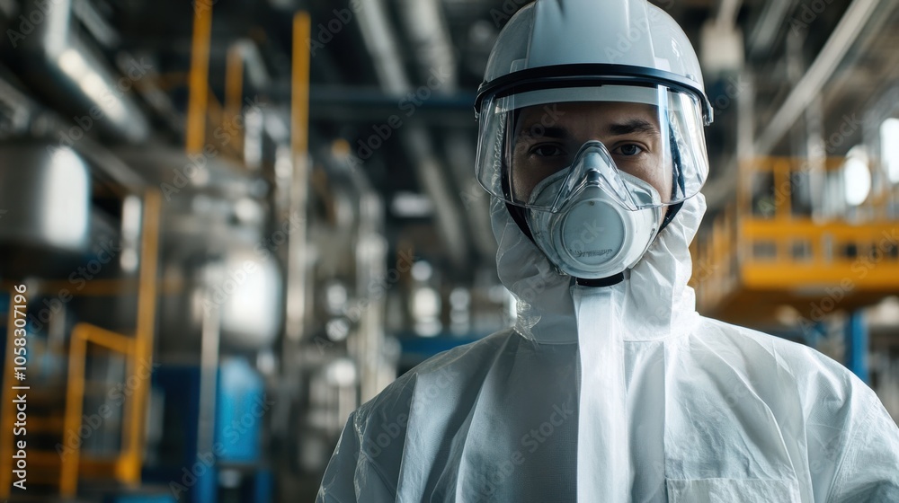 Industrial worker wearing full PPE, safety signs and standard Industrial worker wearing full PPE, safety signs and standard