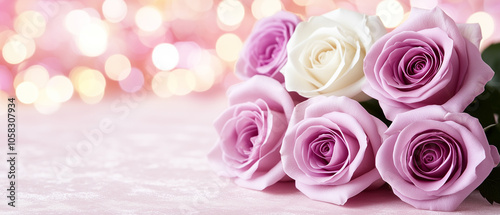 Pink and White Roses with Bokeh Background.